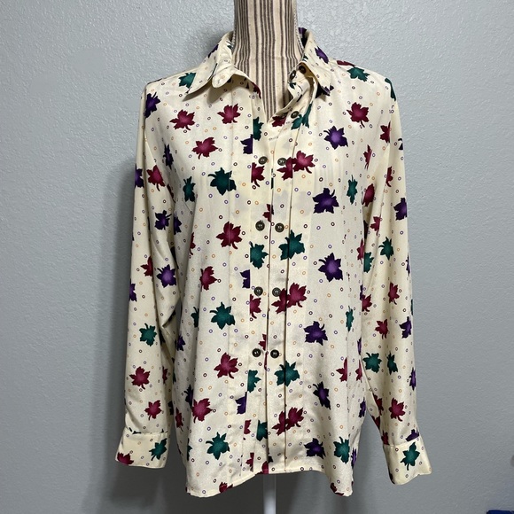 Vintage shirt fall maple leave long sleeve button top blouse size 12 - Picture 4 of 15